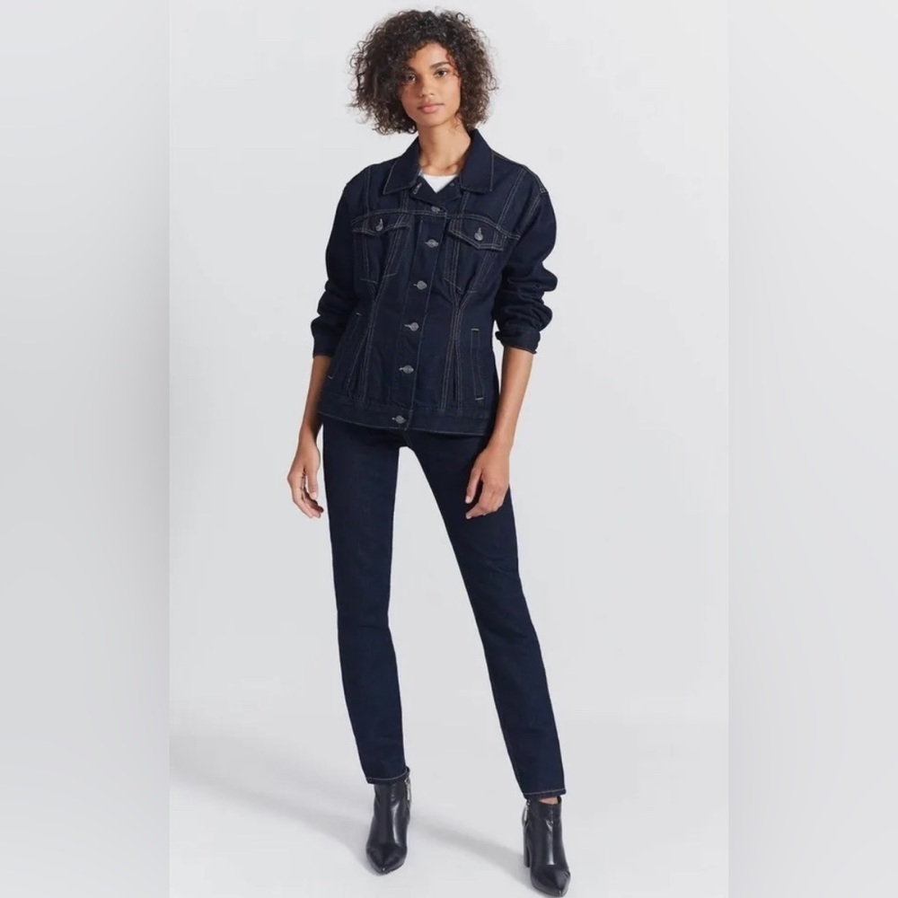 CURRENT/ELLIOTT The Corset Denim Trucker Jacket Dark Wash, Size 2